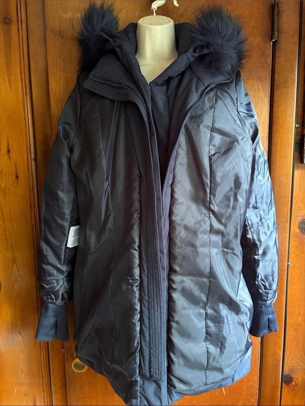 Michael Kors Navy Quilted Hooded Puffer Coat with Fur Trim size L preowned